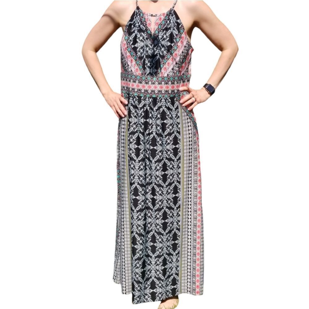 B Calm Halter Top Slit Peephole Full Length Maxi Multicolored Size XL